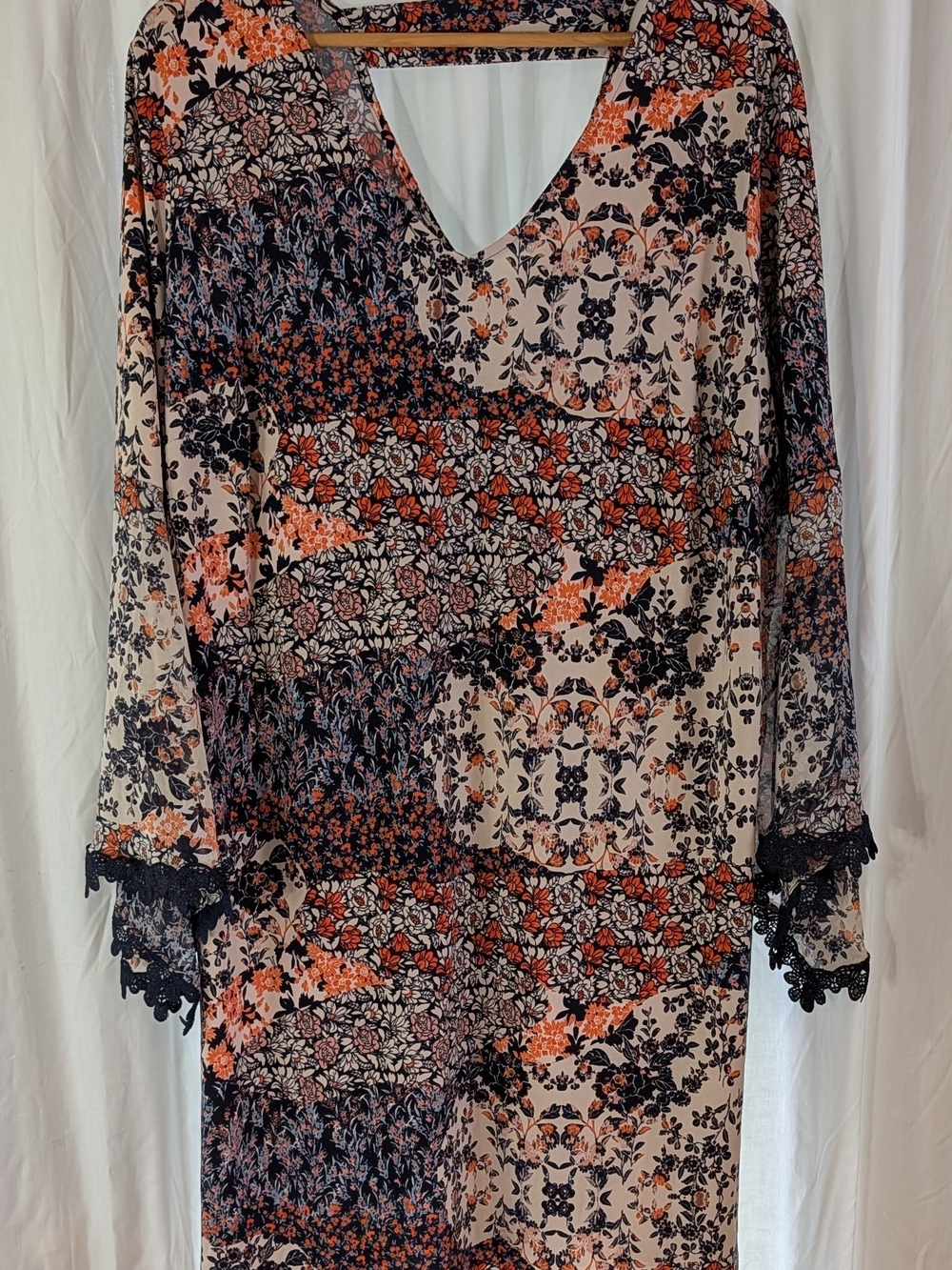 cb established 1962 Floral Patchwork V-Neck Trumpet Sleeve Midi Dress Size 20